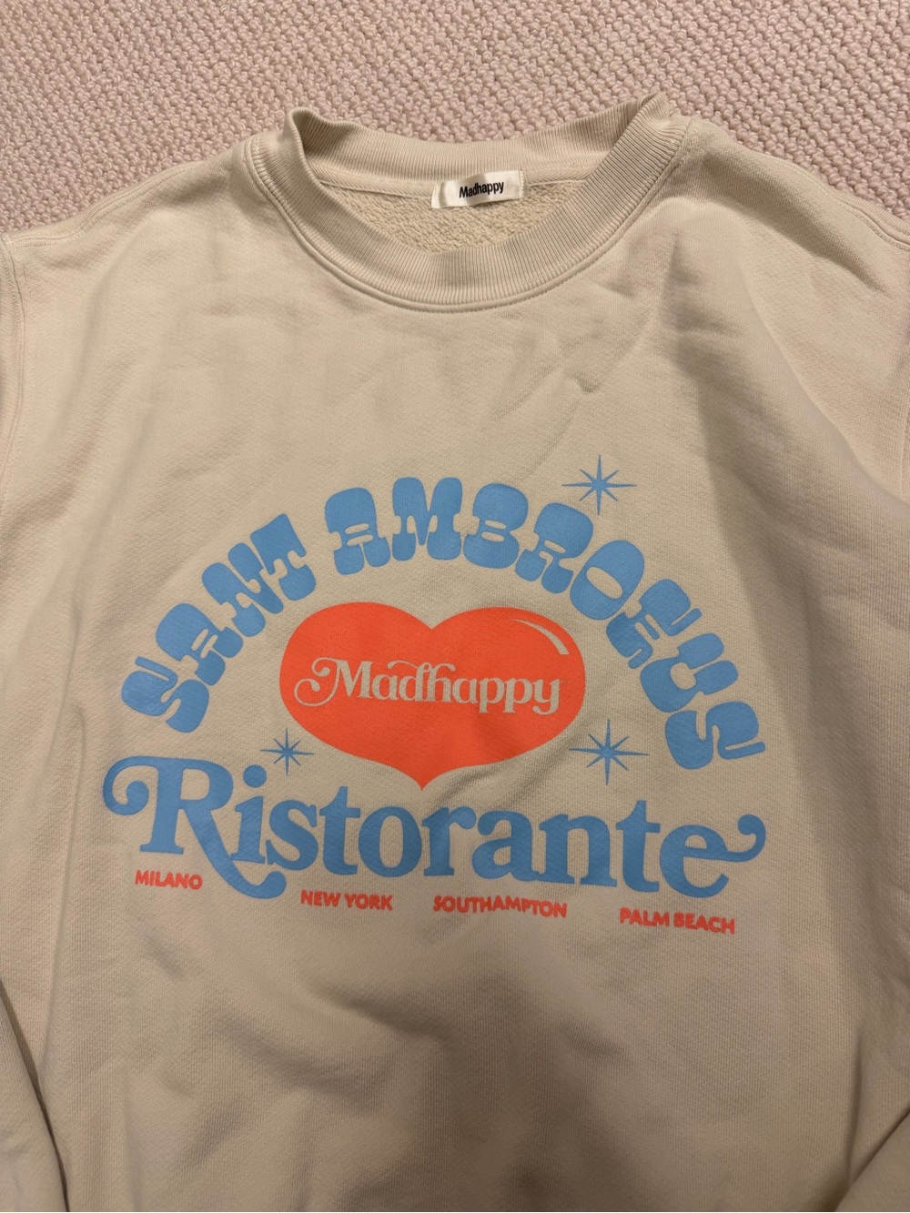 Madhappy Cream Sweatshirt with Blue & Orange Graphic